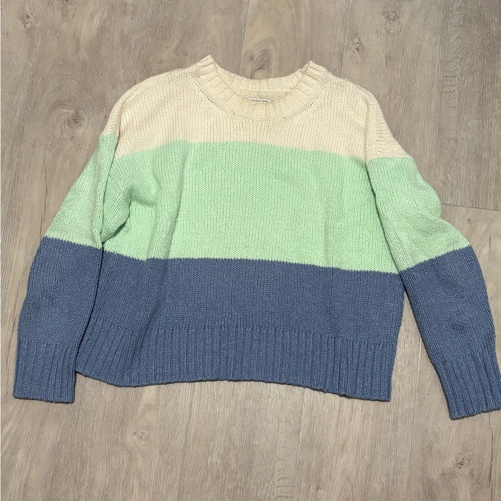 American Eagle Color Block Sweater - Cream, Light Green, and Blue